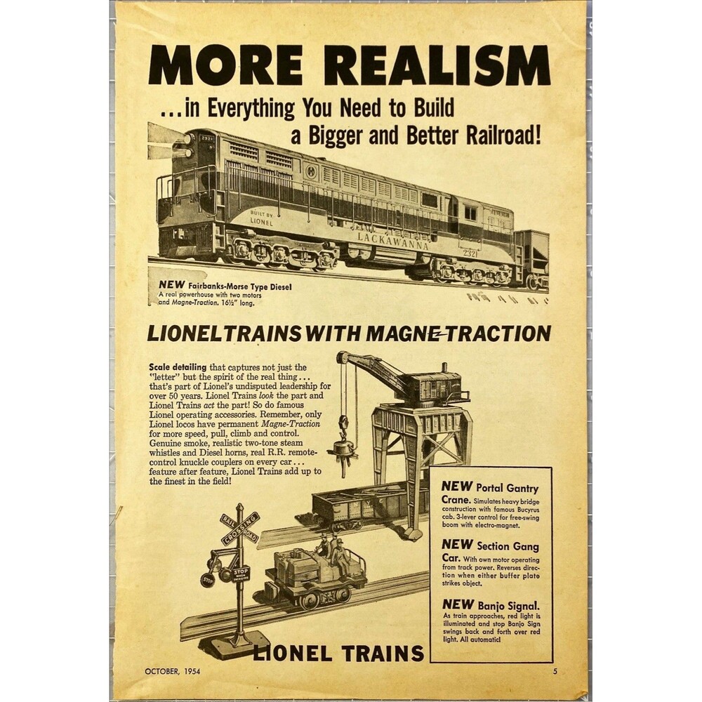 Lionel Trains "More Realism in Everything Needed to Build a Railroad!" Ad 1954